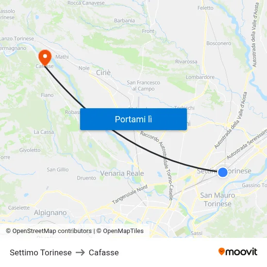 Settimo Torinese to Cafasse map