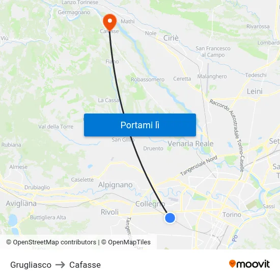 Grugliasco to Cafasse map