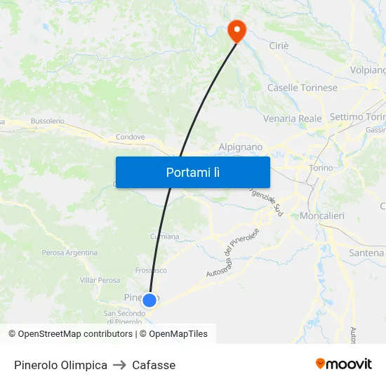 Pinerolo Olimpica to Cafasse map