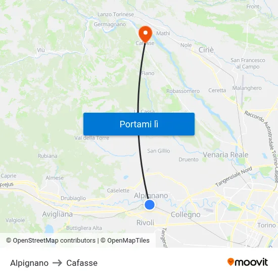 Alpignano to Cafasse map