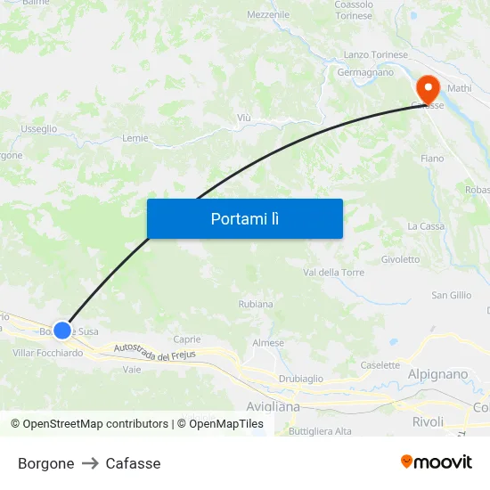 Borgone to Cafasse map