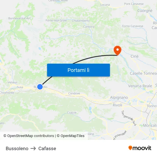 Bussoleno to Cafasse map