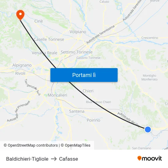 Baldichieri-Tigliole to Cafasse map