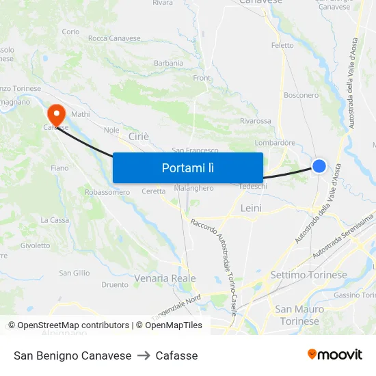 San Benigno Canavese to Cafasse map