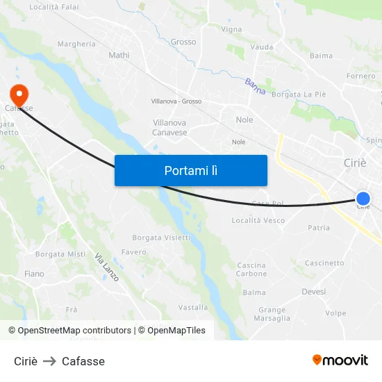 Ciriè to Cafasse map