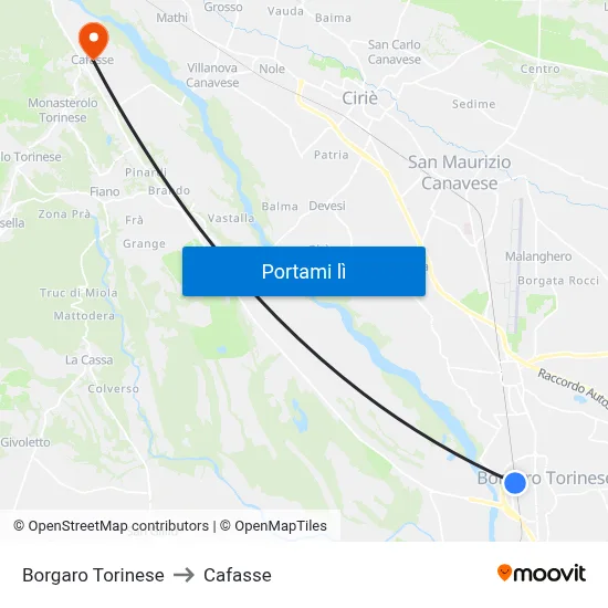 Borgaro Torinese to Cafasse map