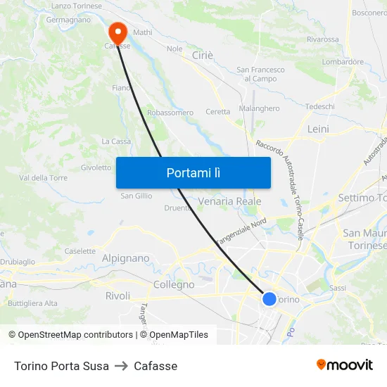 Torino Porta Susa to Cafasse map
