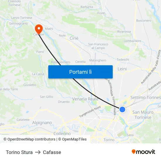 Torino Stura to Cafasse map