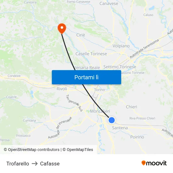 Trofarello to Cafasse map