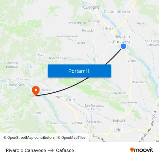 Rivarolo Canavese to Cafasse map