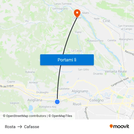 Rosta to Cafasse map