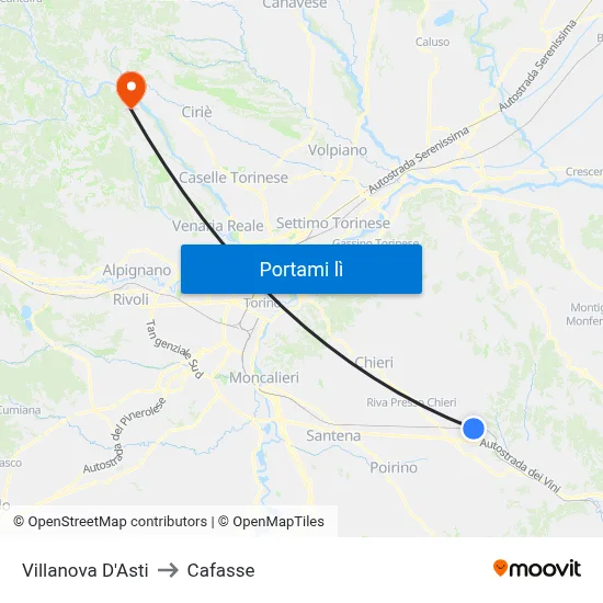 Villanova D'Asti to Cafasse map