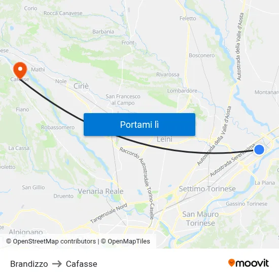 Brandizzo to Cafasse map