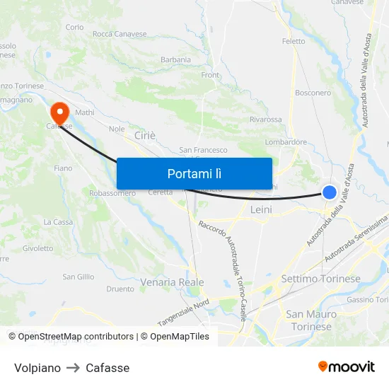 Volpiano to Cafasse map