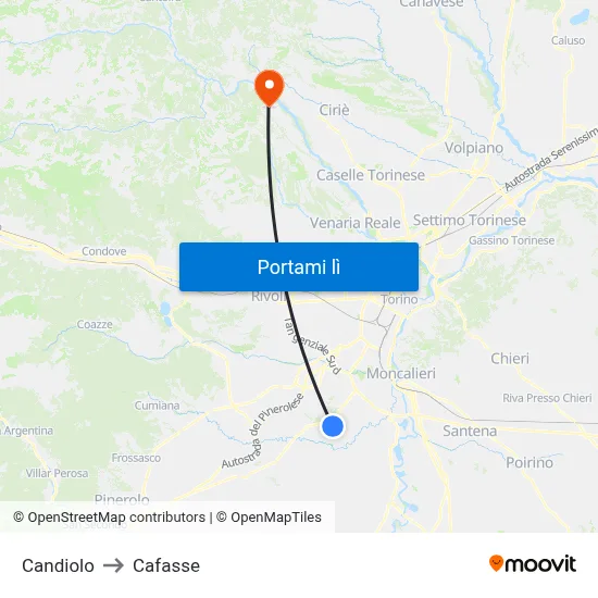 Candiolo to Cafasse map