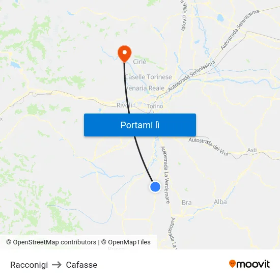 Racconigi to Cafasse map