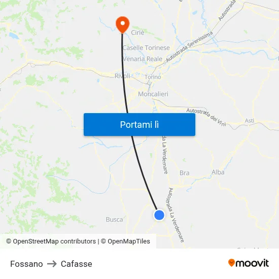 Fossano to Cafasse map