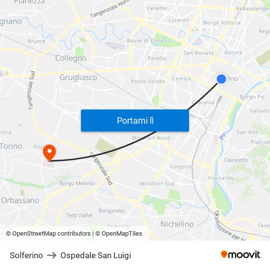 Solferino to Ospedale San Luigi map