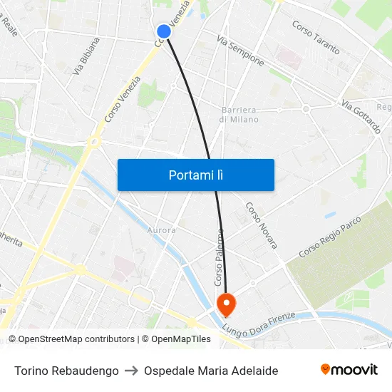 Torino Rebaudengo to Ospedale Maria Adelaide map