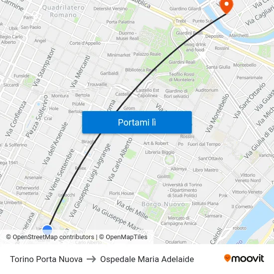 Torino Porta Nuova to Ospedale Maria Adelaide map