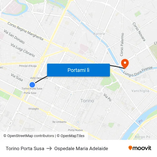 Torino Porta Susa to Ospedale Maria Adelaide map