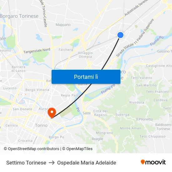Settimo Torinese to Ospedale Maria Adelaide map