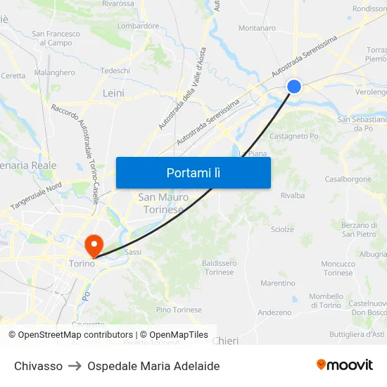 Chivasso to Ospedale Maria Adelaide map