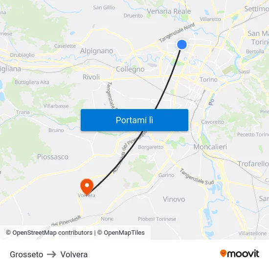 Grosseto to Volvera map