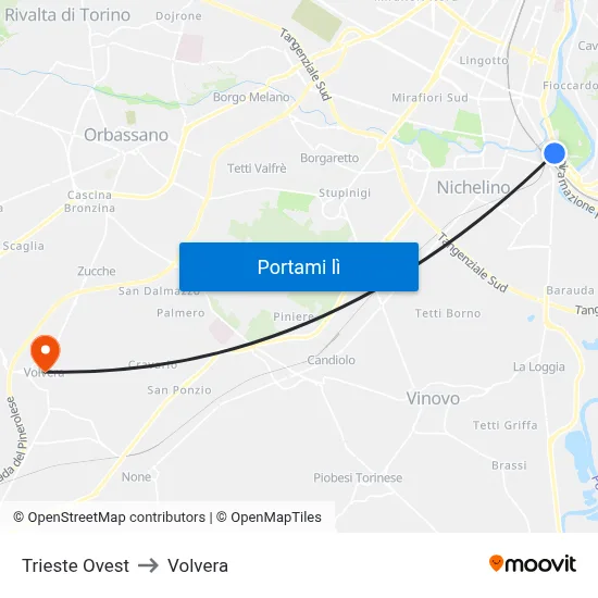 Trieste Ovest to Volvera map