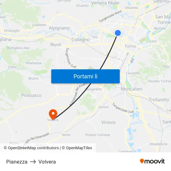 Pianezza to Volvera map