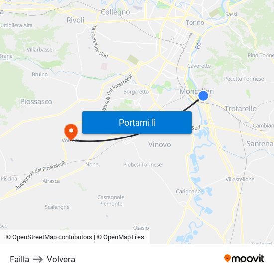 Failla to Volvera map