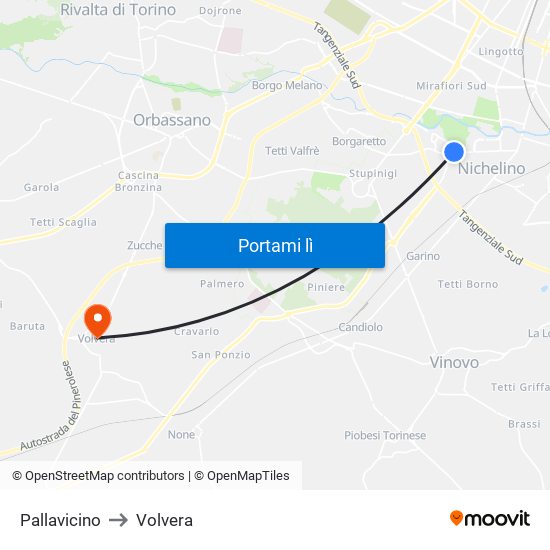 Pallavicino to Volvera map