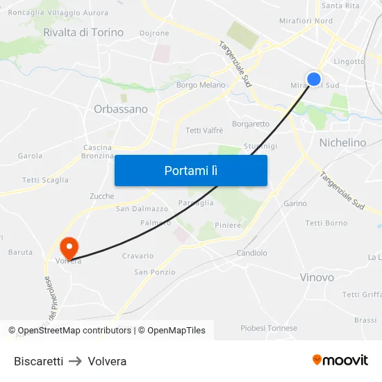 Biscaretti to Volvera map