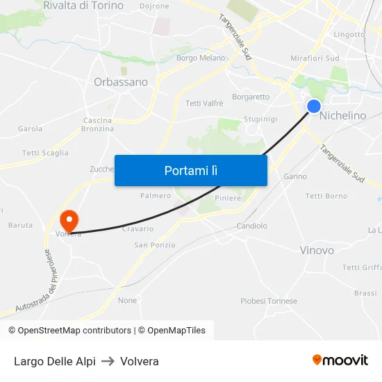 Largo Delle Alpi to Volvera map