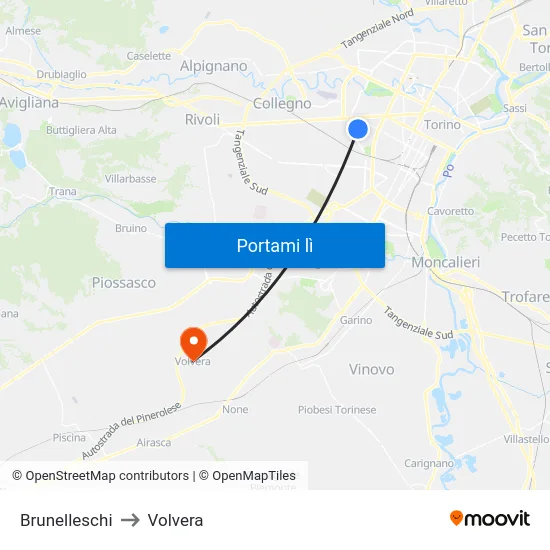 Brunelleschi to Volvera map