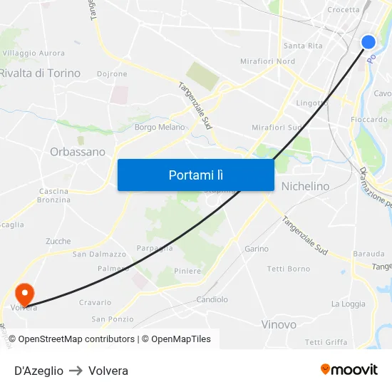 D'Azeglio to Volvera map