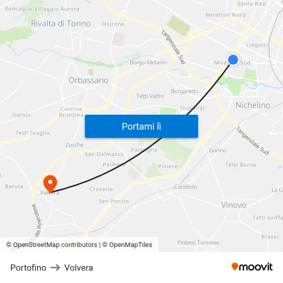Portofino to Volvera map