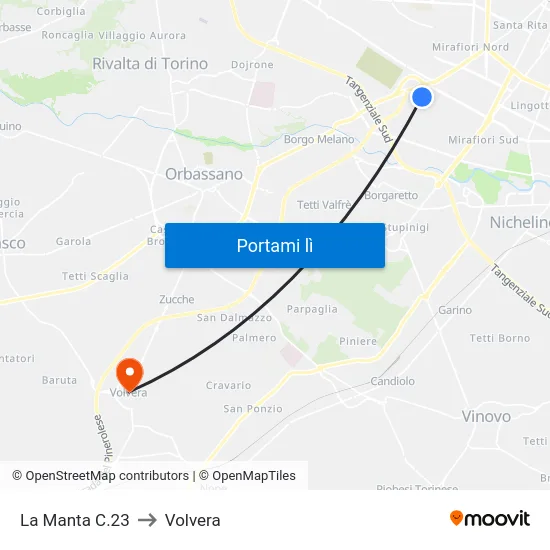 La Manta C.23 to Volvera map