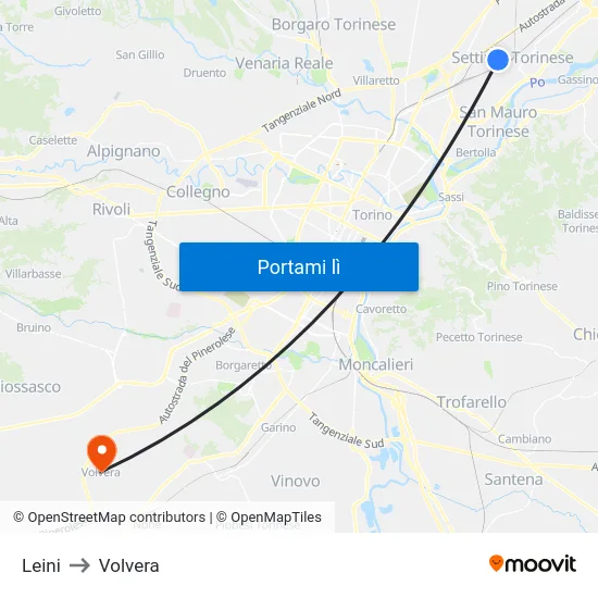 Leini to Volvera map