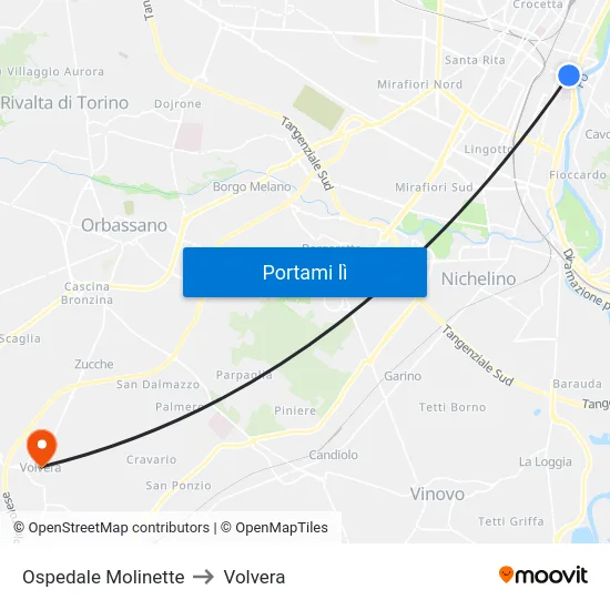 Ospedale Molinette to Volvera map