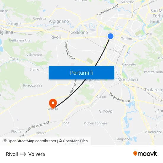 Rivoli to Volvera map