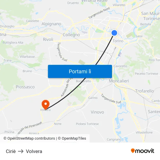 Ciriè to Volvera map