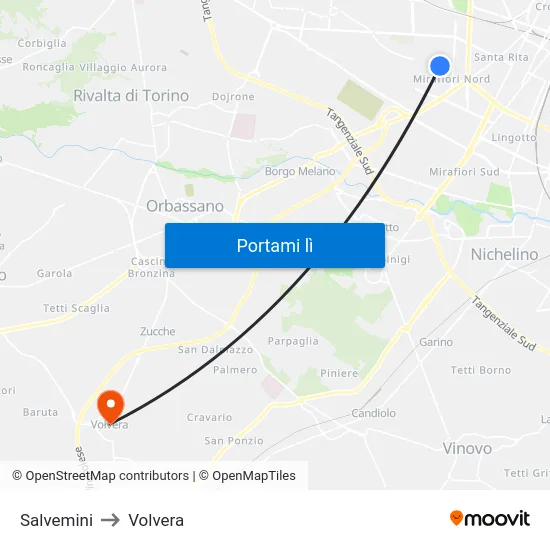 Salvemini to Volvera map