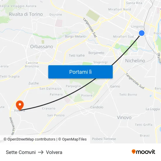 Sette Comuni to Volvera map