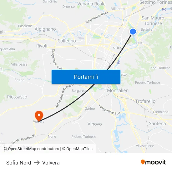 Sofia Nord to Volvera map