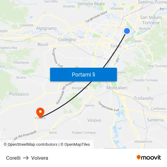 Corelli to Volvera map