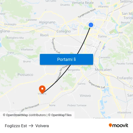 Foglizzo Est to Volvera map