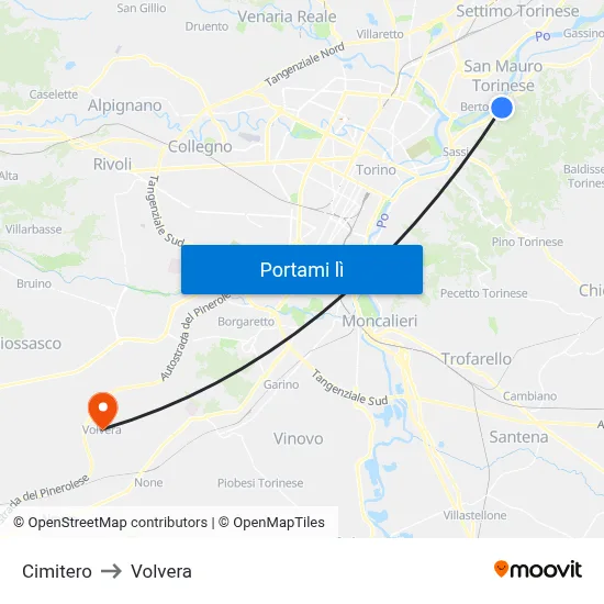 Cimitero to Volvera map