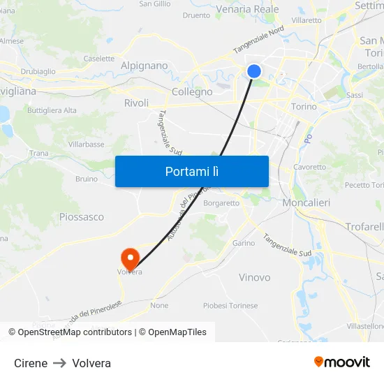Cirene to Volvera map