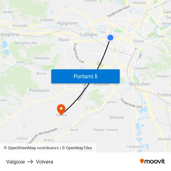 Valgioie to Volvera map